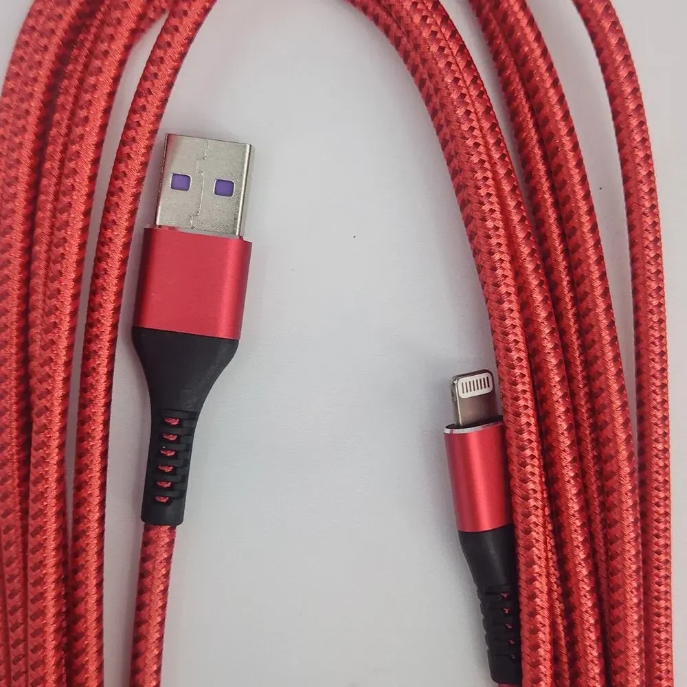 10 Ft Pack of 3 USB Lightning Charging Cables, Red Braided Cord